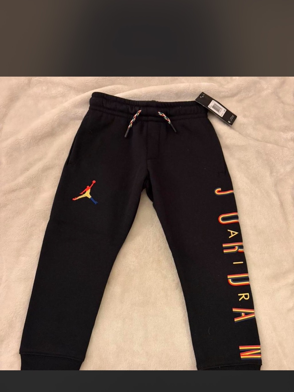 Jordan Black Jogger Pants with Multicolor Jumpman & Side Lettering